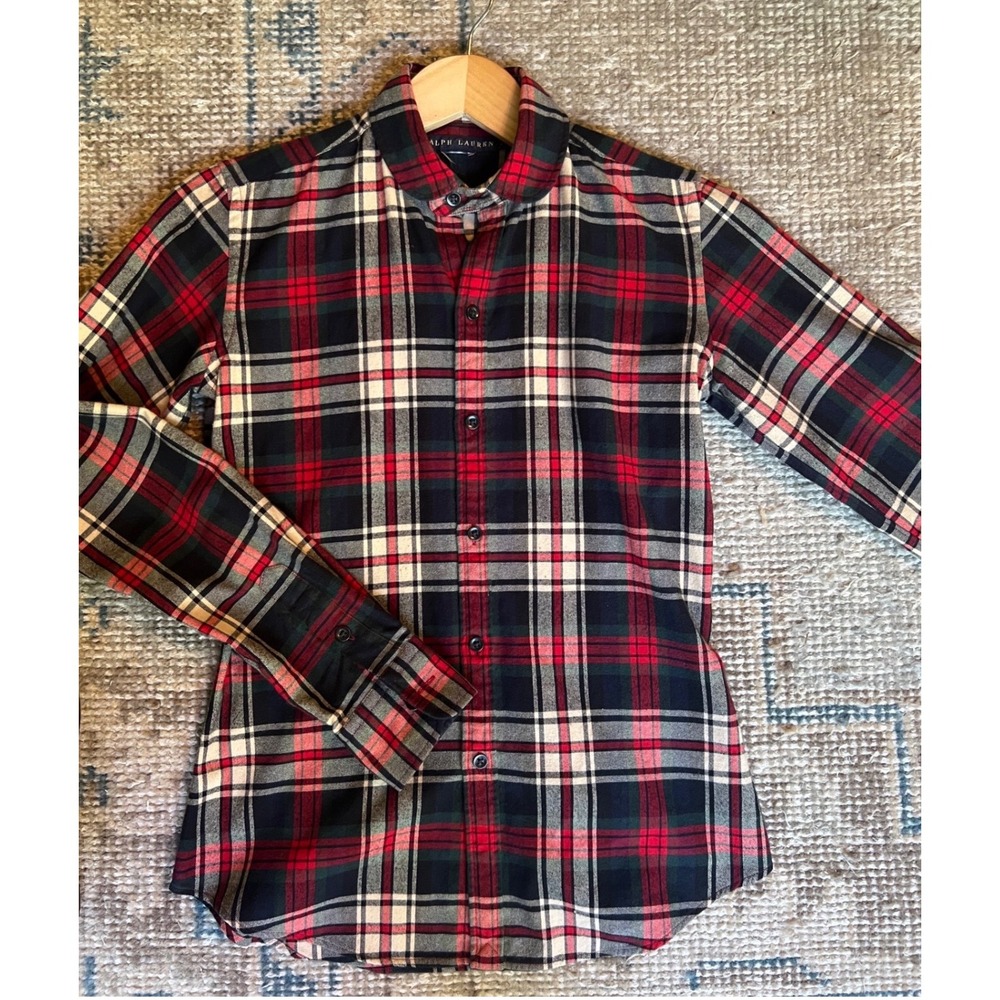 Ralph Lauren Red Navy Plaid Peter Pan Collar Button Down Shirt Womens 4